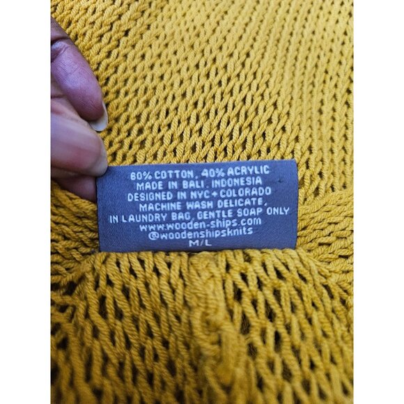 Wooden Ships Paola Buendia Mustard Yellow Open Knit Light Cardigan Sweater M/L - Picture 12 of 12